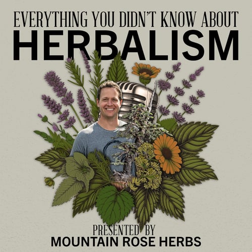 Ryan Neil for the Herbal Radio podcast. Image feature a digital graphics of the podcast logo with Ryan in the middle, holding a bonsai tree. 